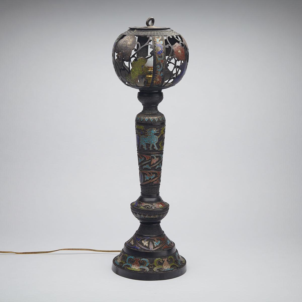 Champlevee Enamel Lamp, Japan, Early 20th Century