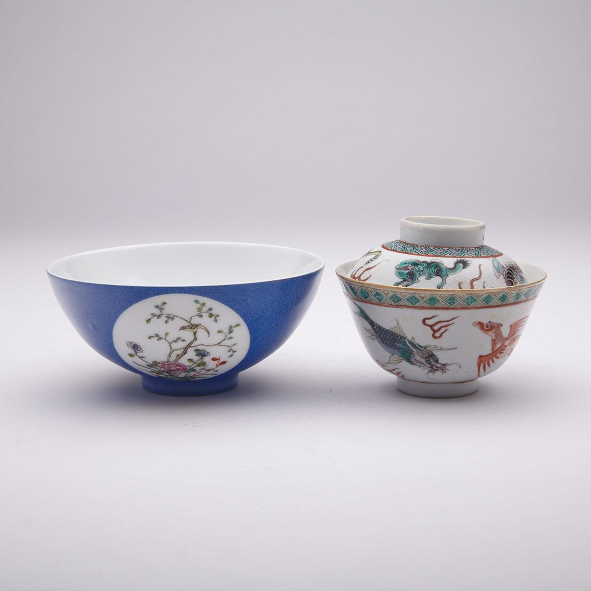A Famille Rose and a Wucai Bowl, Guangxu Mark, Mid-20th Century