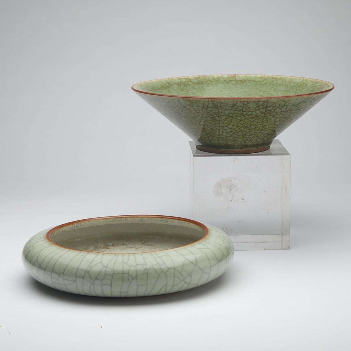 Two Celadon Crackle Glazed Wares, Early 20th Century 
