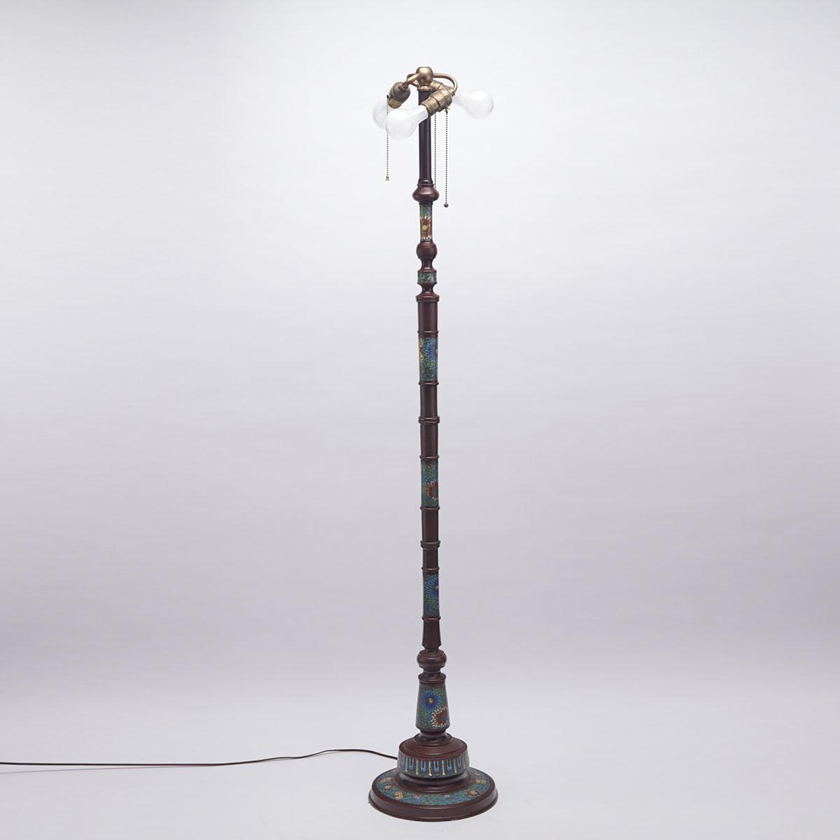 Bronze and Champlevee Enamel Lamp, Meiji Period, Circa 1900