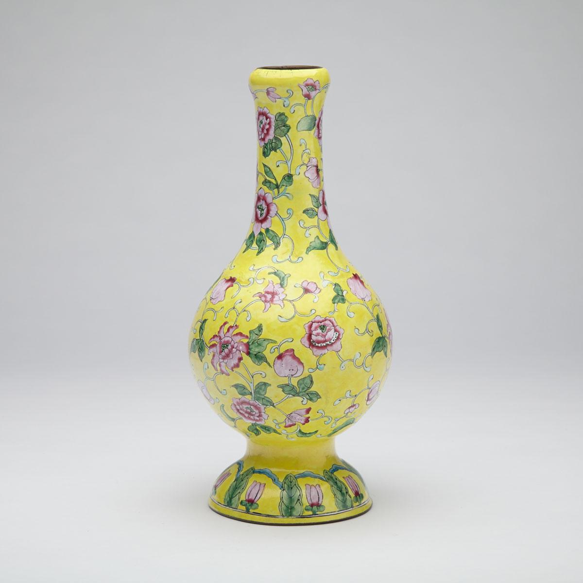 Yellow Ground Enamel Bottle Vase, Early 20th Century