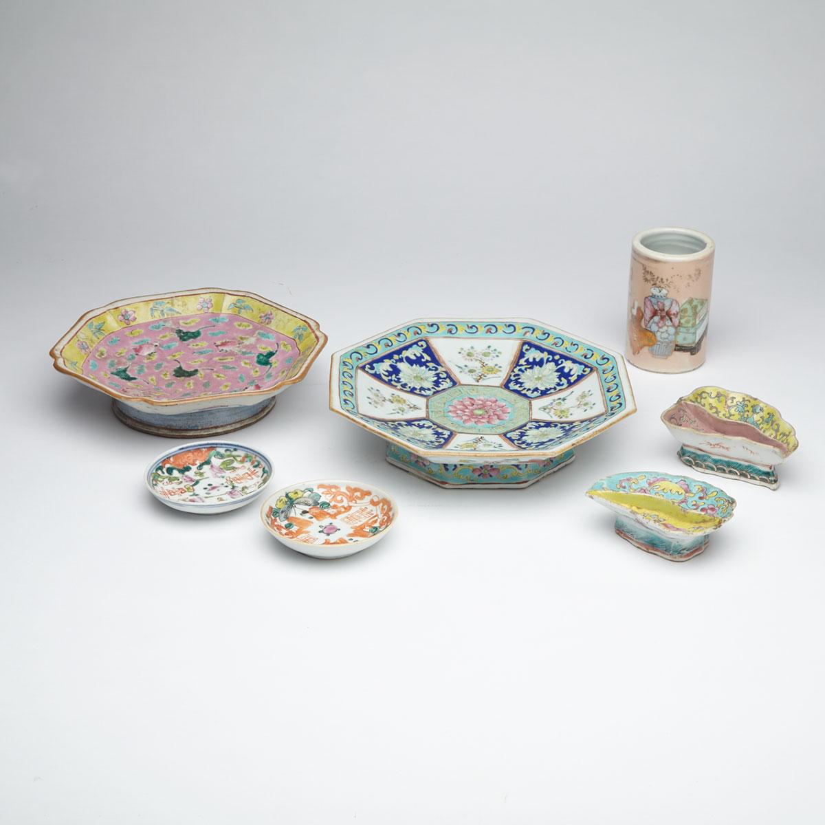 Group of Seven Famille Rose Porcelain Wares 