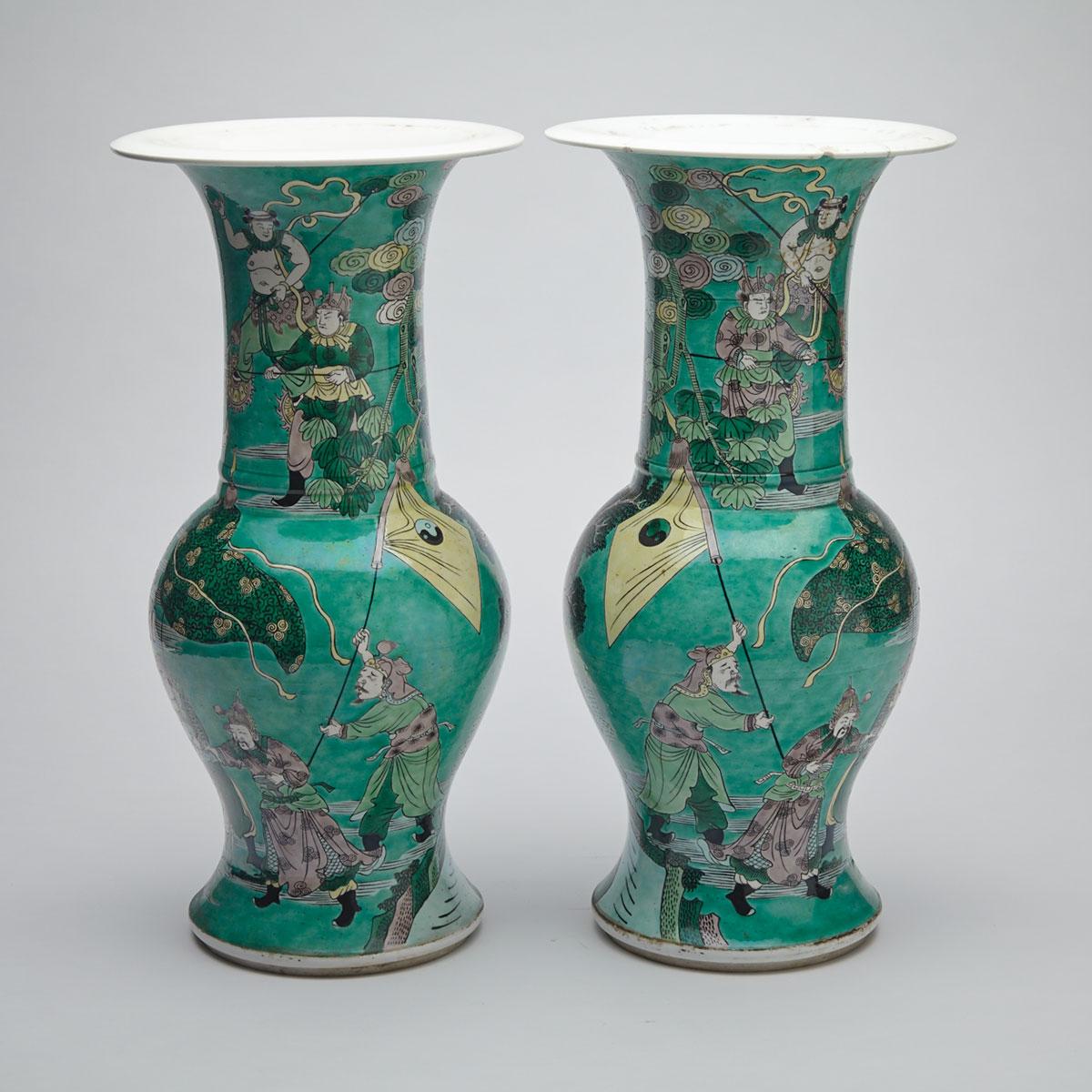 Pair of Famille Verte Baluster Vases, Early 20th Century