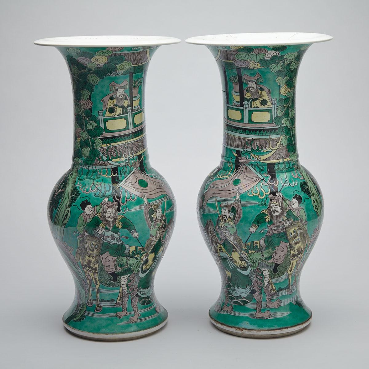 Pair of Famille Verte Baluster Vases, Early 20th Century