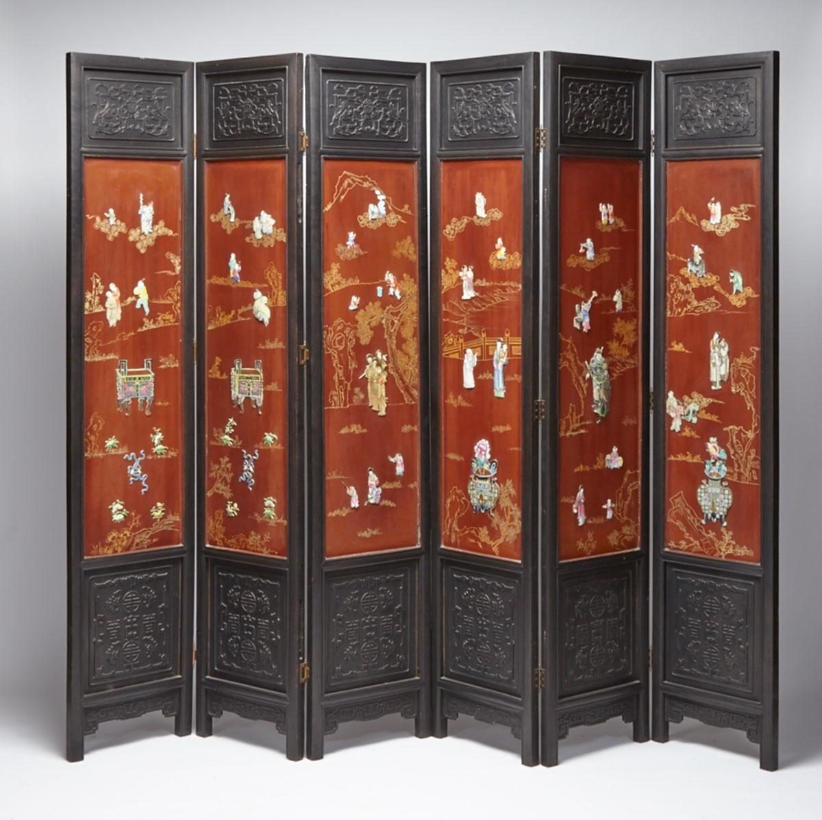 Six-Panel Porcelain Inlay Lacquer Screen