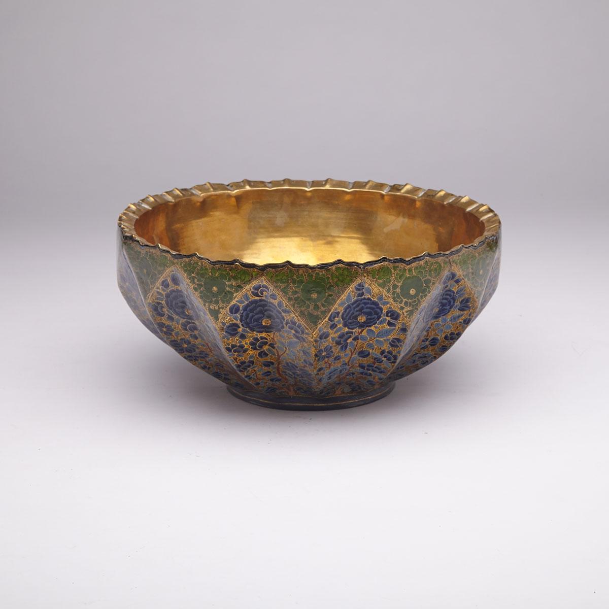Qajar Lacquered Brass Bowl, Persia, 19th Century