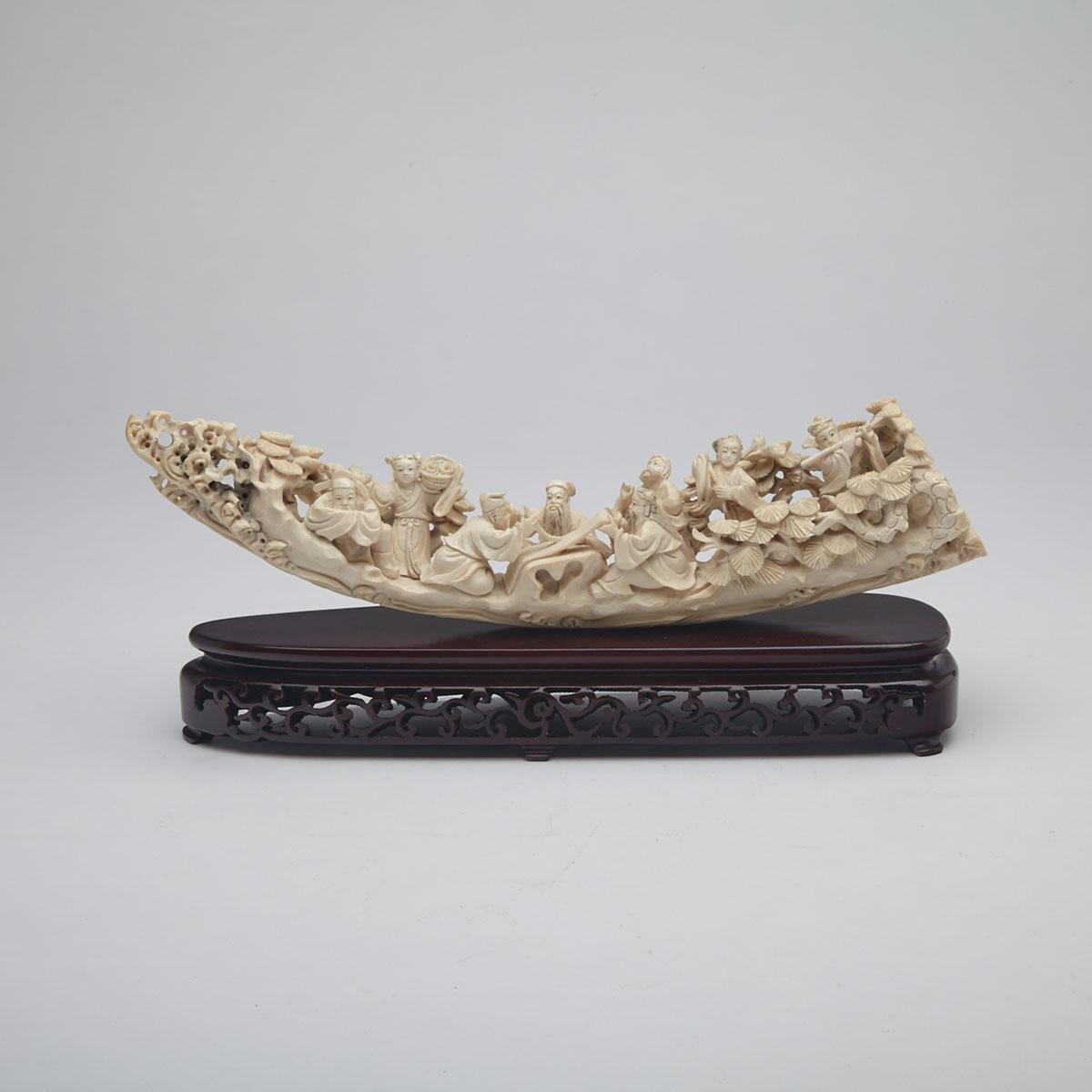 Ivory Carved ‘Immortals’ Landscape, Circa 1940’s