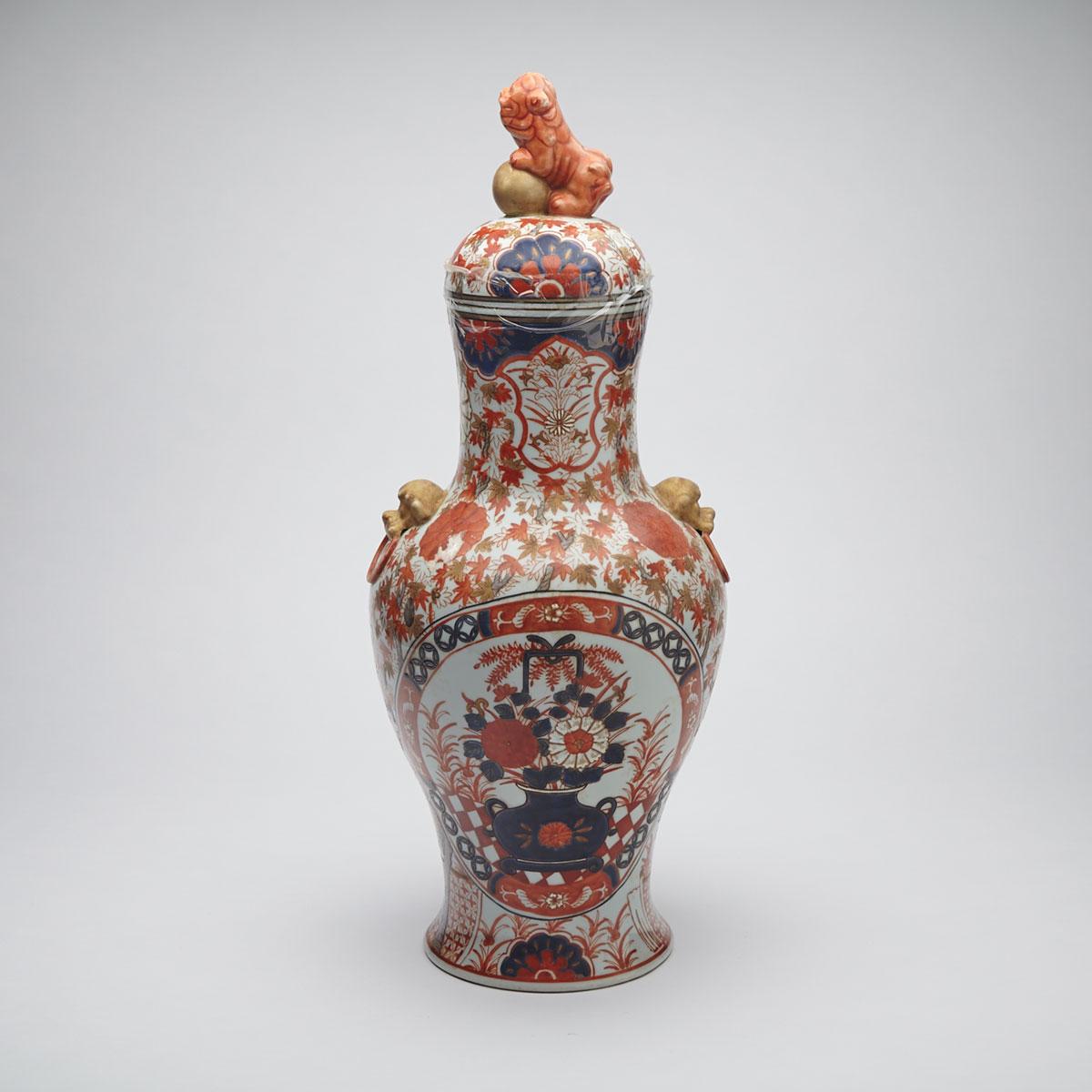 Large Imari Baluster Vase and Cover
