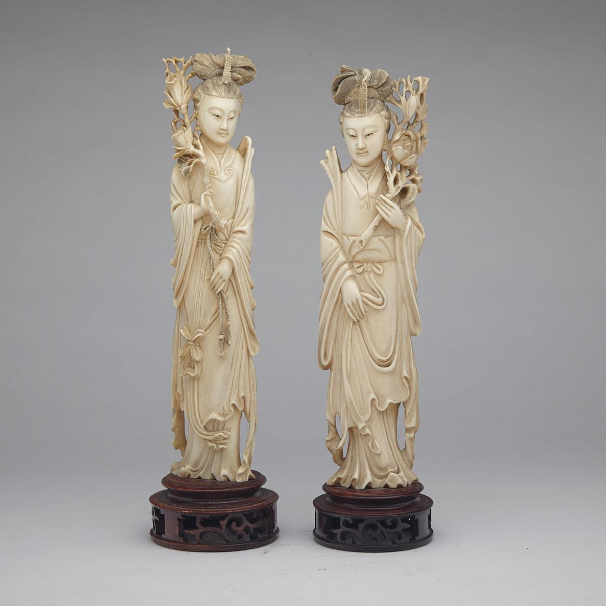 Pair of Ivory Carved Beauties, Circa 1940’s