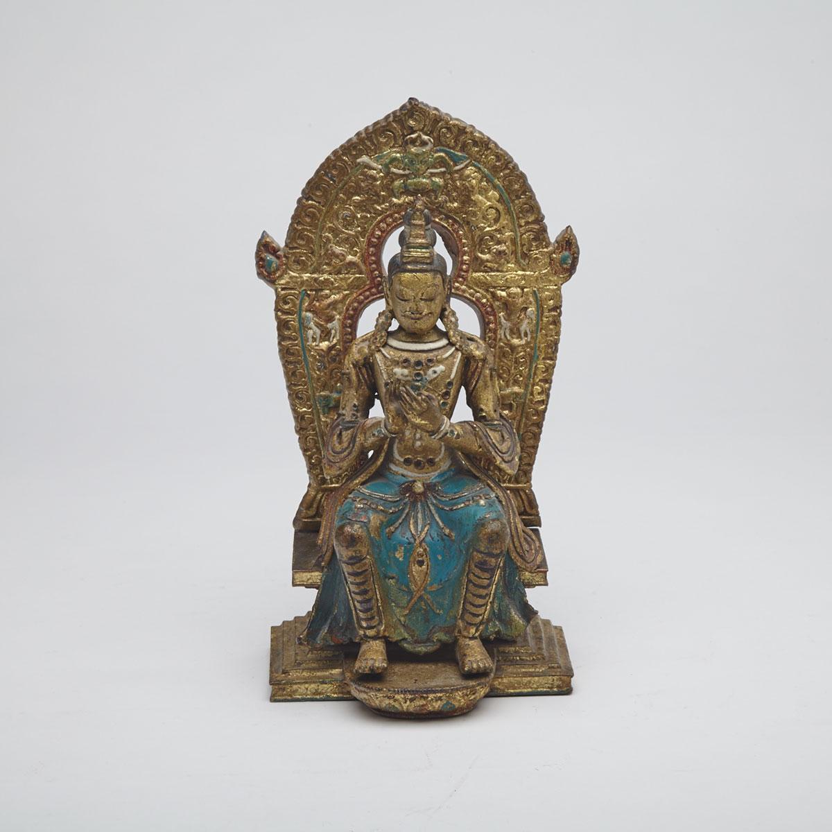 Painted Bronze Seated Figure of Amitayus, Tibet, 19th/20th Century