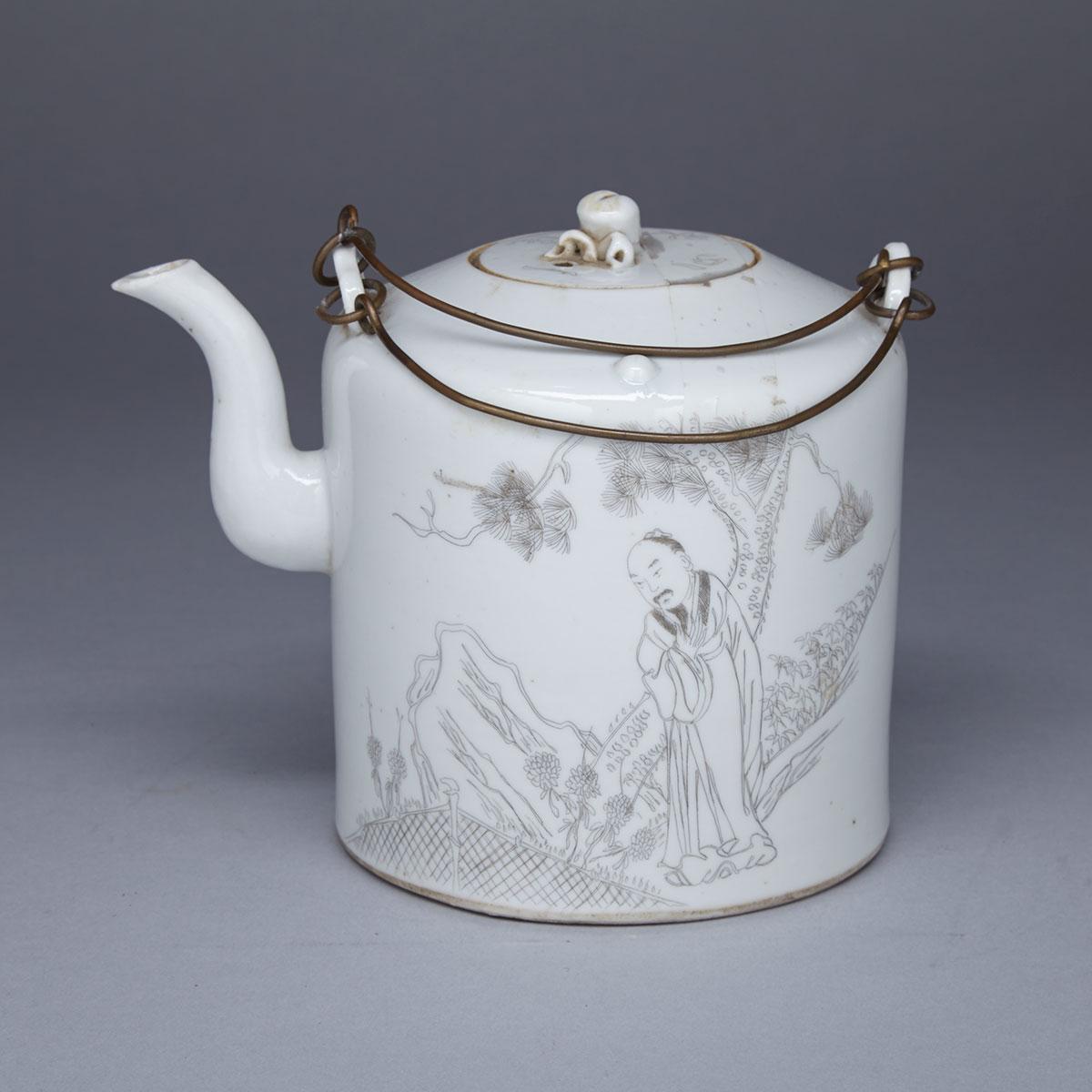 Grisaille Scholar Teapot, Early 20th Century
