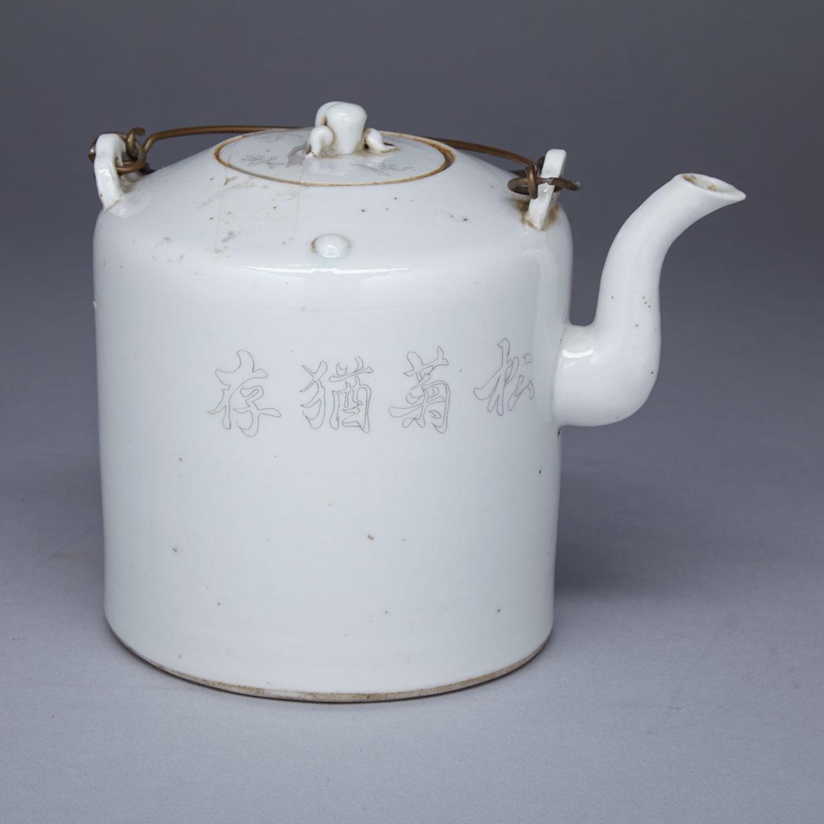 Grisaille Scholar Teapot, Early 20th Century