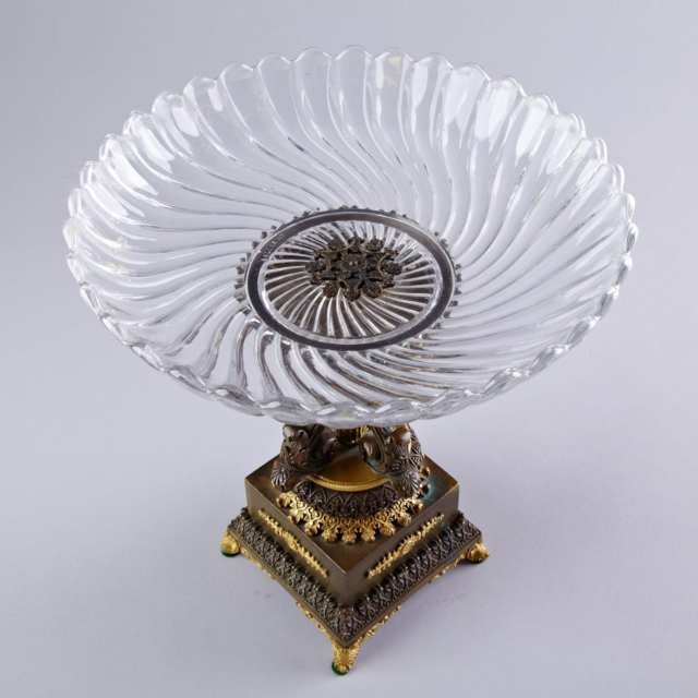 Baccarat Patinated and Gilt Bronze Mounted Glass Centrepiece Tazza, c.1880