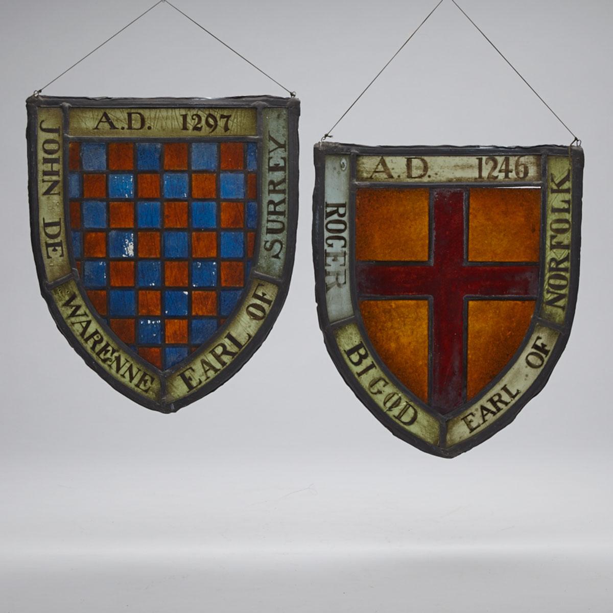 Two Victorian Armorial Stained Glass Window Panels, 19th century
