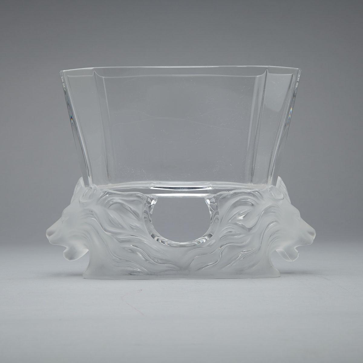 ‘Lions’, Lalique Moulded and Partly Frosted Glass Vase, post-1945