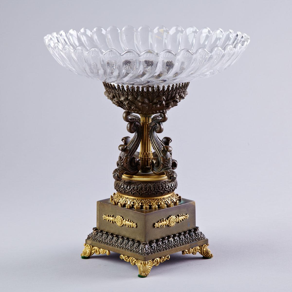Baccarat Patinated and Gilt Bronze Mounted Glass Centrepiece Tazza, c.1880