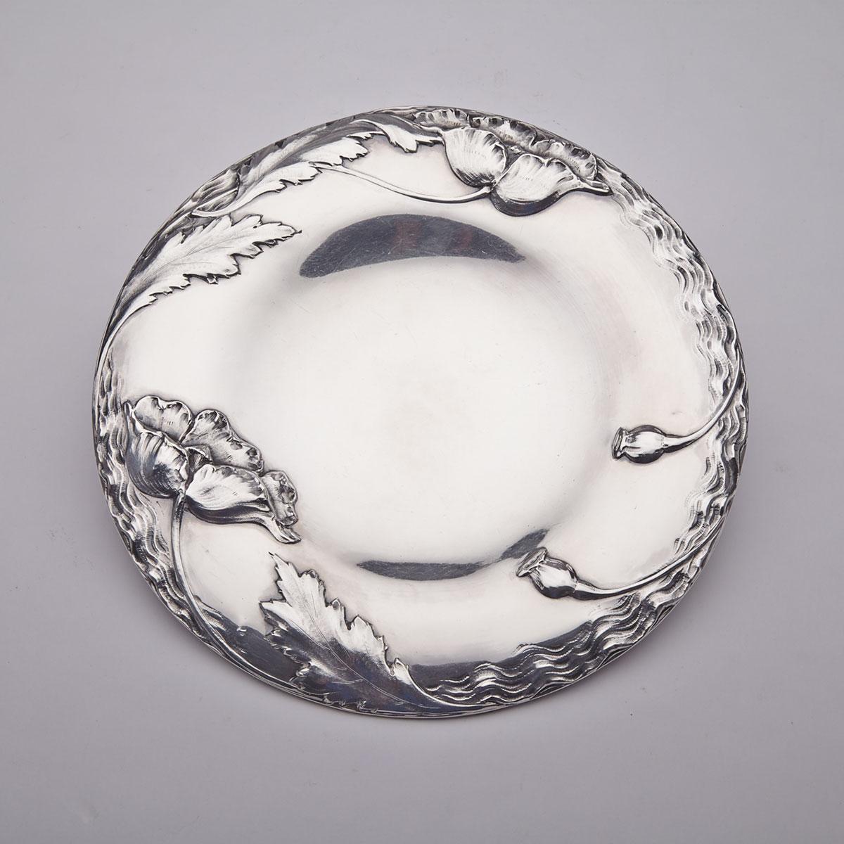 French Art Nouveau Silver Circular Dish, Henri Lapeyre, Paris, c.1900