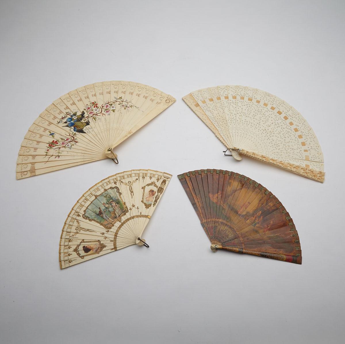 Group of Four Bone Fans, late 19th/early 20th centuries