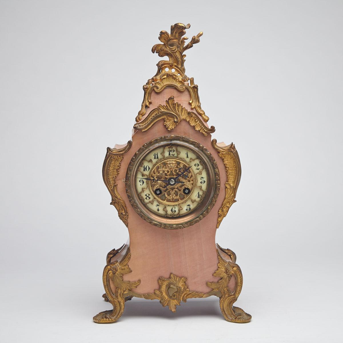 French Louis XV Style Ormolu Mounted Pink Marble Bracket Clock, c.1900