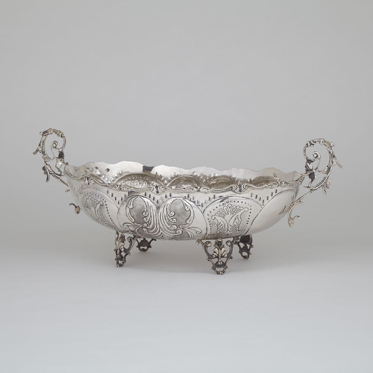 South European Silver Oval Two-Handled Bowl, 20th century