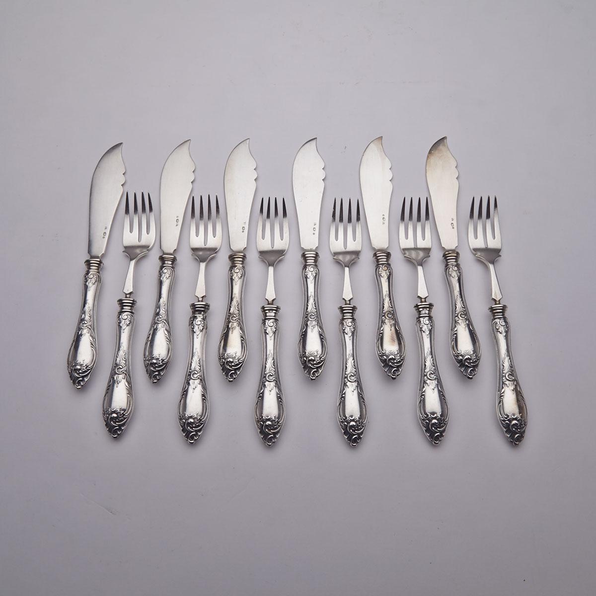 Six Polish Silver Fish Knives and Forks, Warsaw, early 20th century