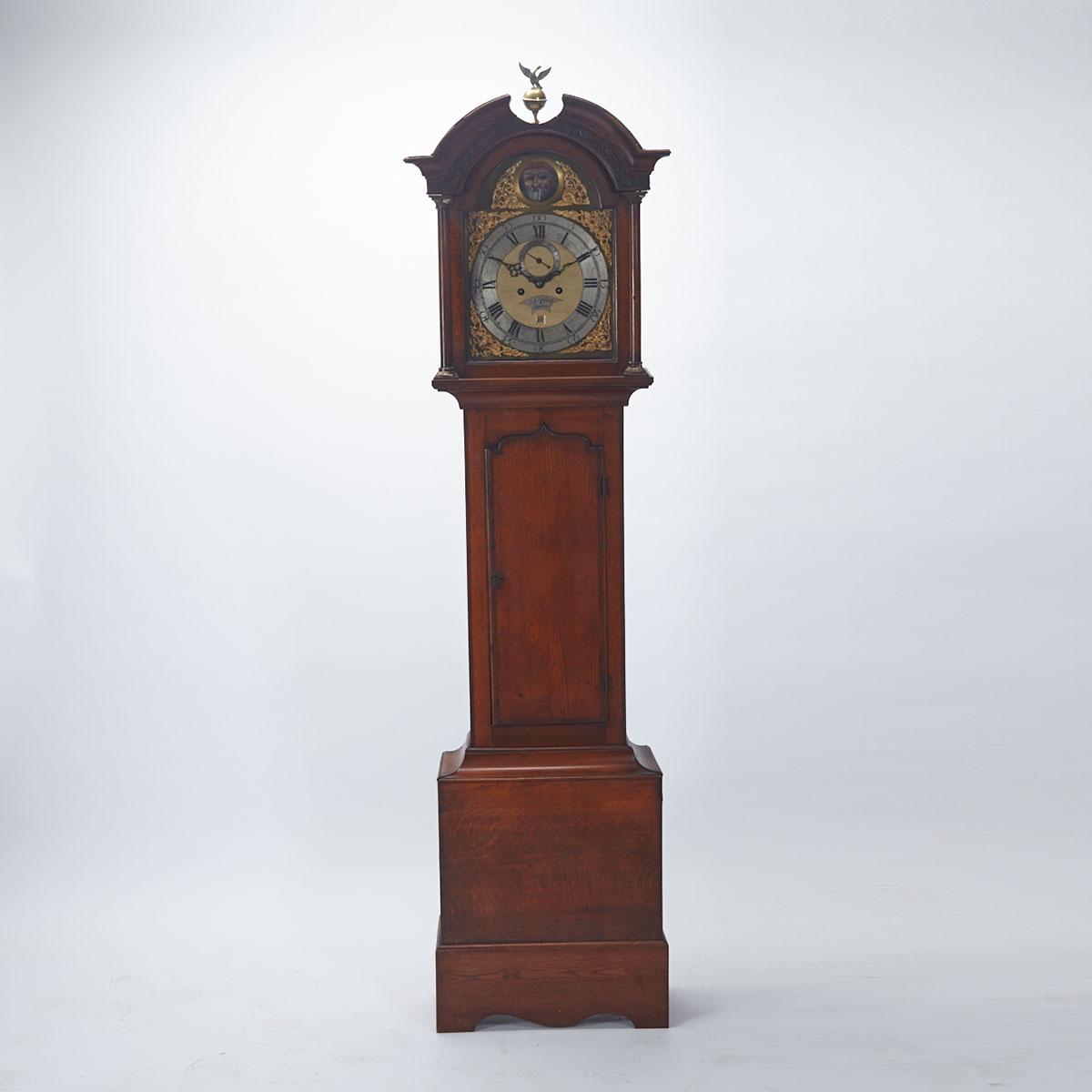English Oak Tall Case Clock with Animated Dial, Richard Bullock, Ellesmore, early 19th century