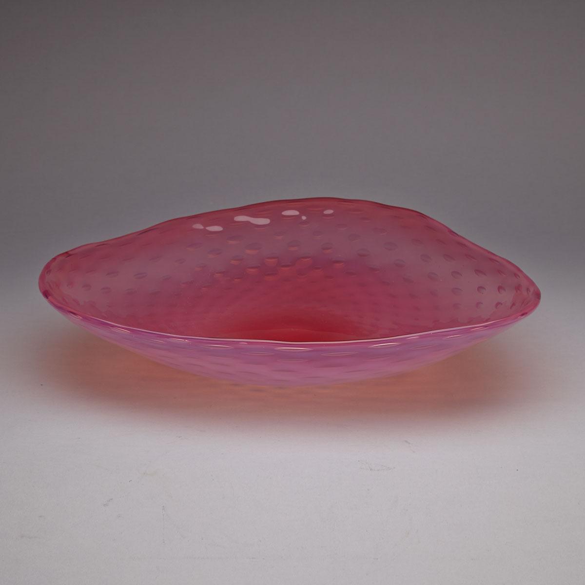 Venini Bullicante Opalescent Red Glass Triform Shallow Bowl, 1950s