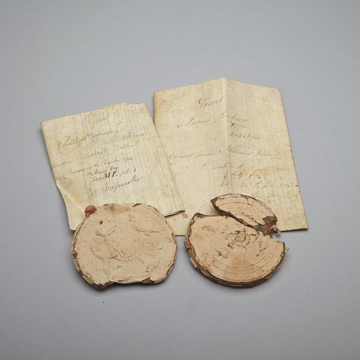 Two Upper Canada Vellum Land Deeds, early 19th century