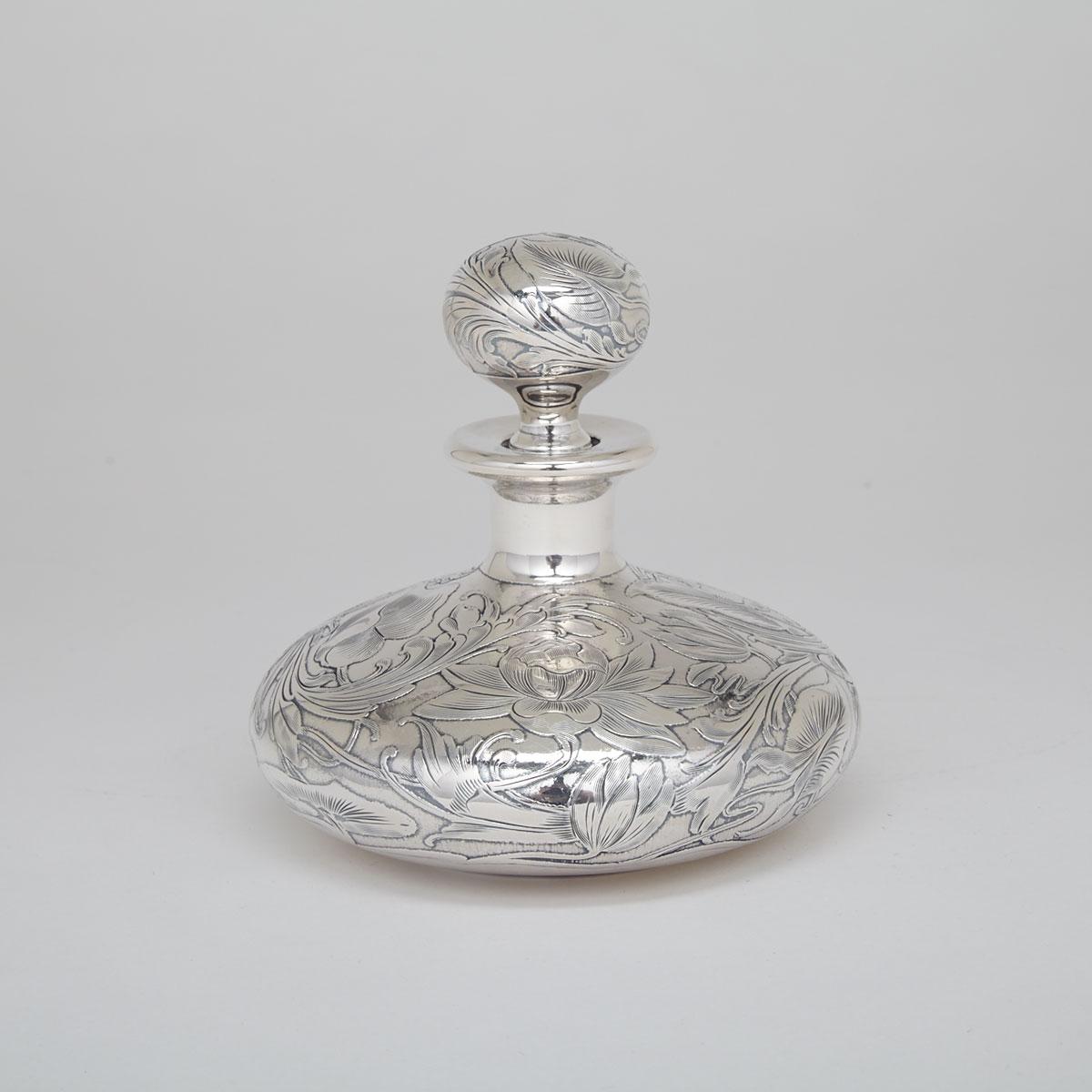 American Silver Overlaid Glass Toilet Water Bottle, c.1900