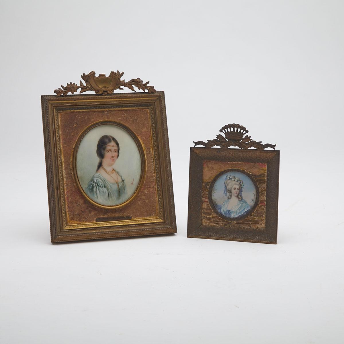Two French Portrait Miniatures on ivory, c.1900
