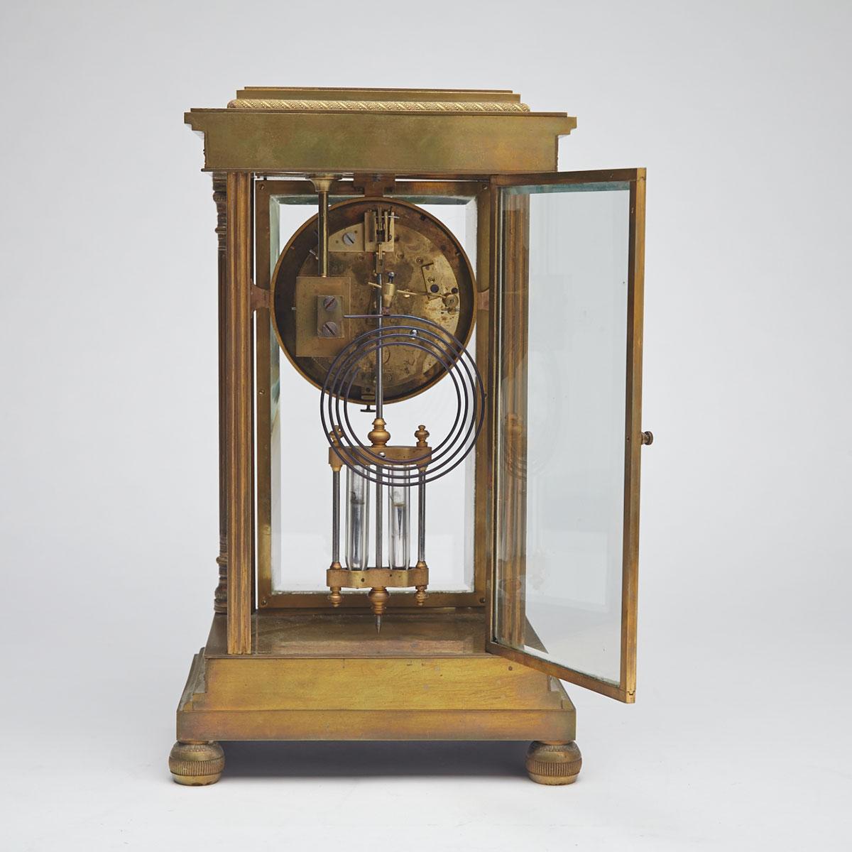 French Glass Panelled Gilt Brass Mantel Clock, c.1890