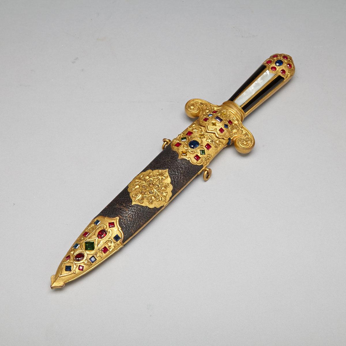 Spanish Renaissance Style Gilt Metal Dagger, mid 20th century