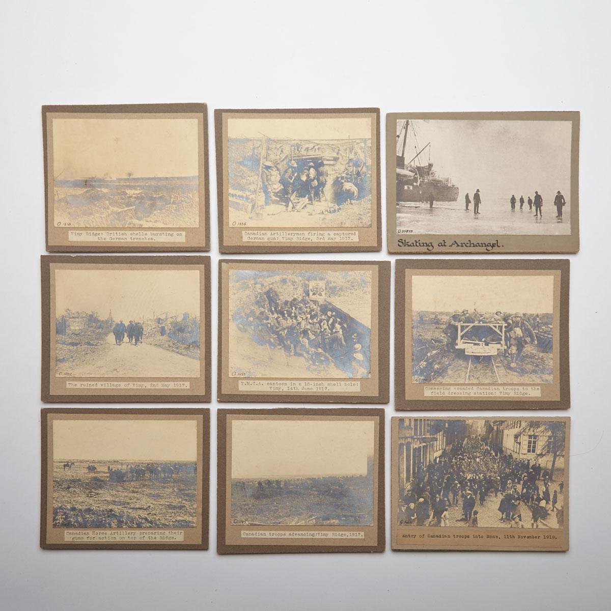 Group of  Nine SIlver Albumin Print Photographs Relating to WWI,  Canadian Forces and Vimy Ridge, 1917-18