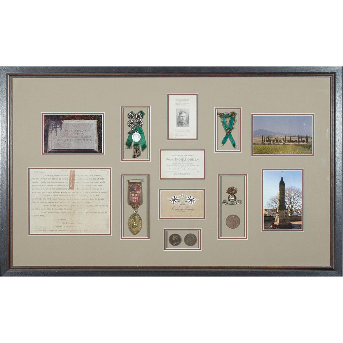 Two Framed Memorial Groups to Private Thomas O’Brien, 6th Royal Dublin Fusiliers, 1916