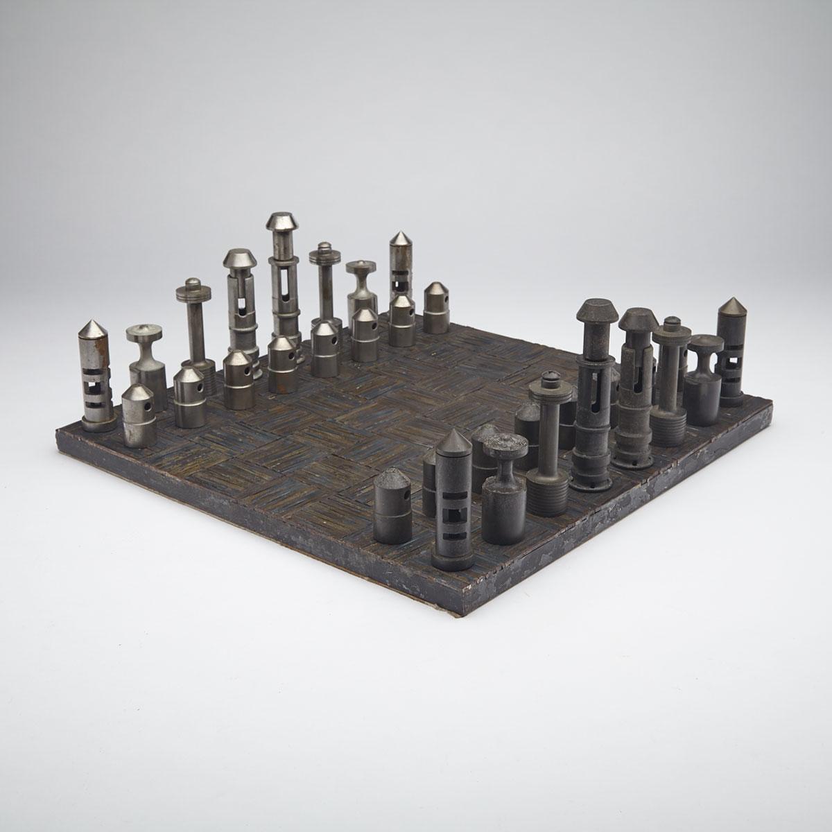 Munitions Parts Chess Set and Board, mid 20th century