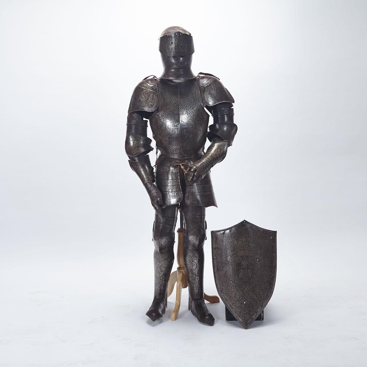 Victorian Full Suit of Armour and Shield in the late 15th century manner, 19th century