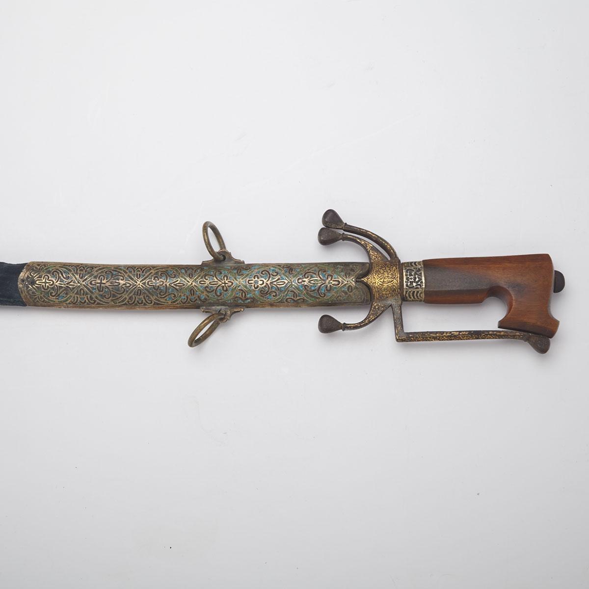 Moroccan Gold Damascened and Enamelled Nimcha Sword, c.1890