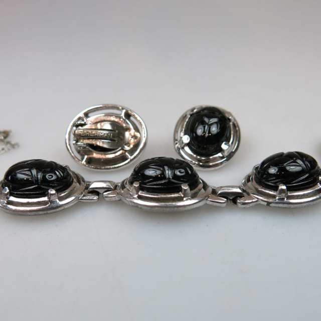 Sherman silver tone metal bracelet and earrings suite