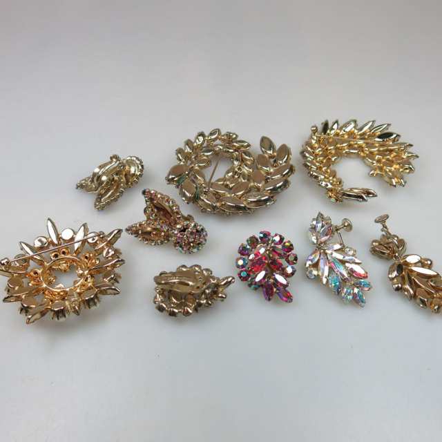Three Sherman gold tone metal brooch and earring suites