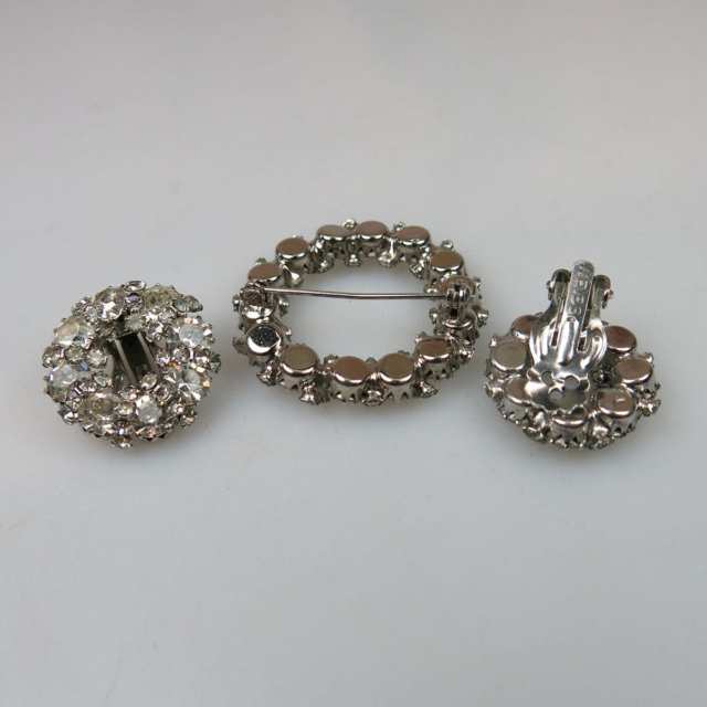 Weiss Silver Tone Metal Circular Brooch And Earrings