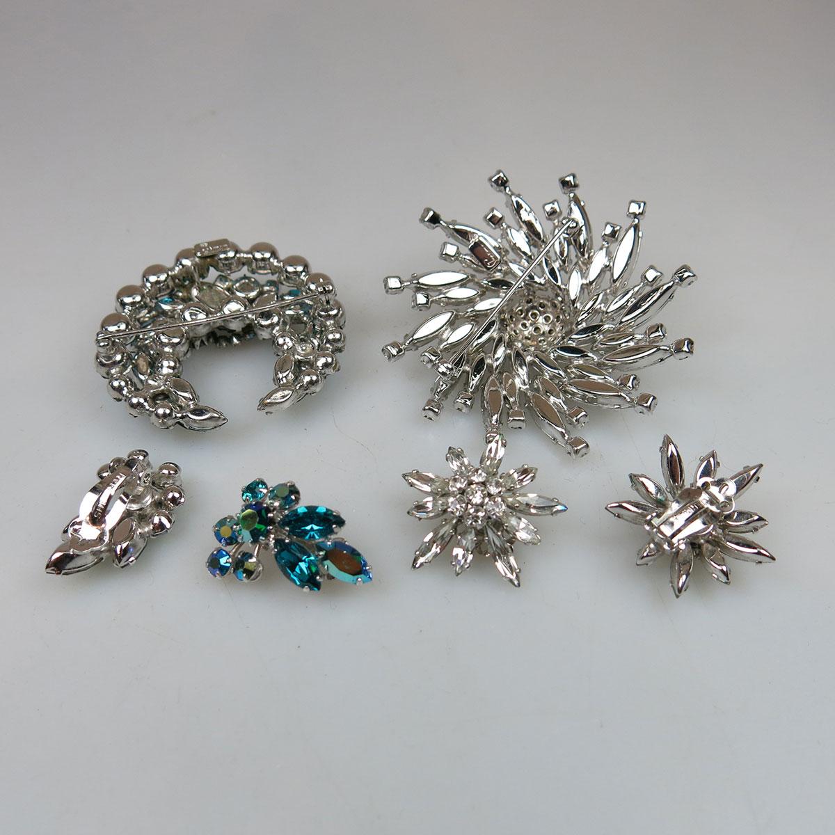 Two Sherman silver tone metal brooch and earring suites