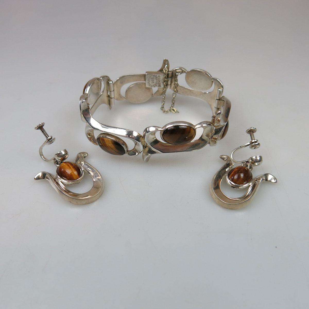 Fidencio Serrano Mexican Sterling silver bracelet and screw-back earrings