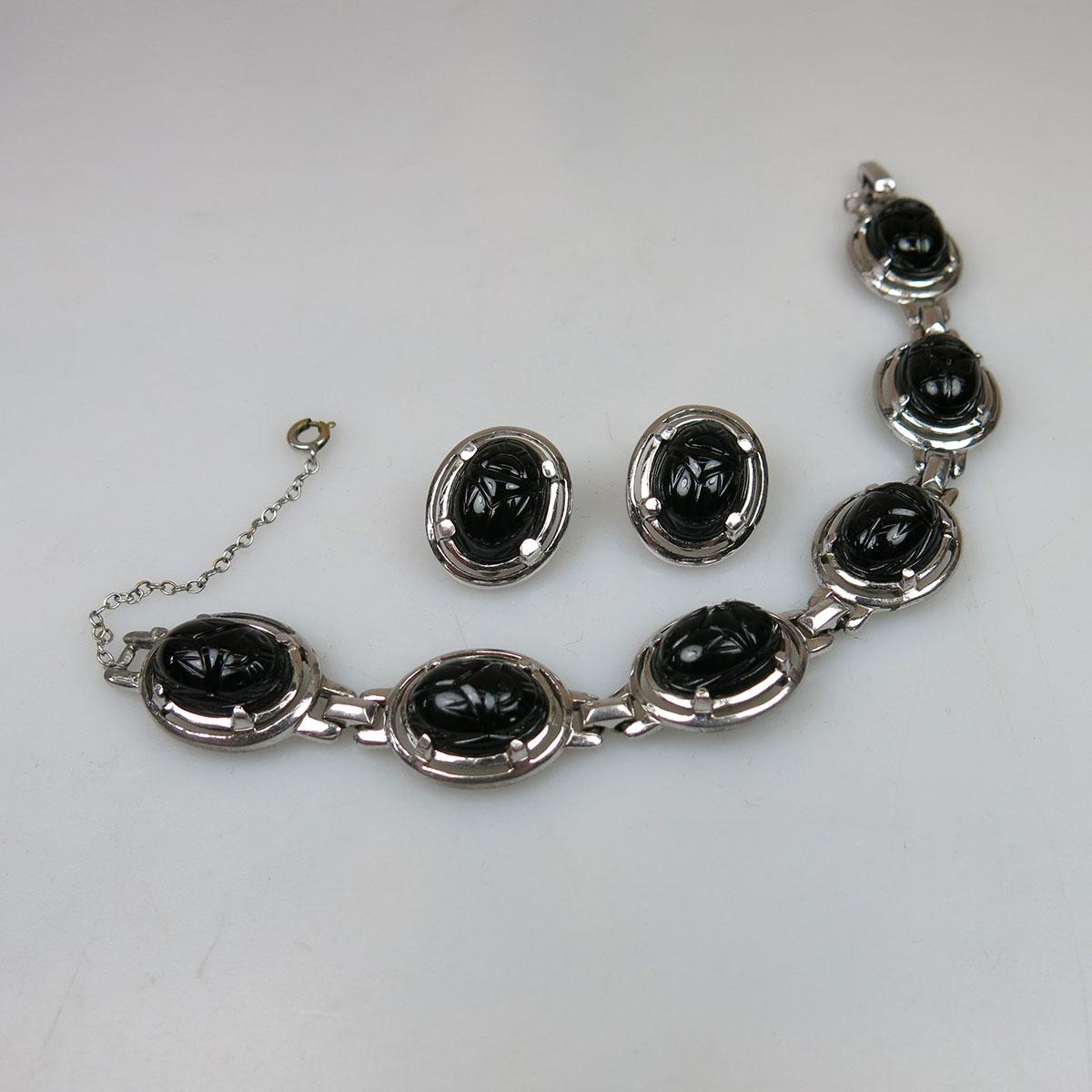 Sherman silver tone metal bracelet and earrings suite