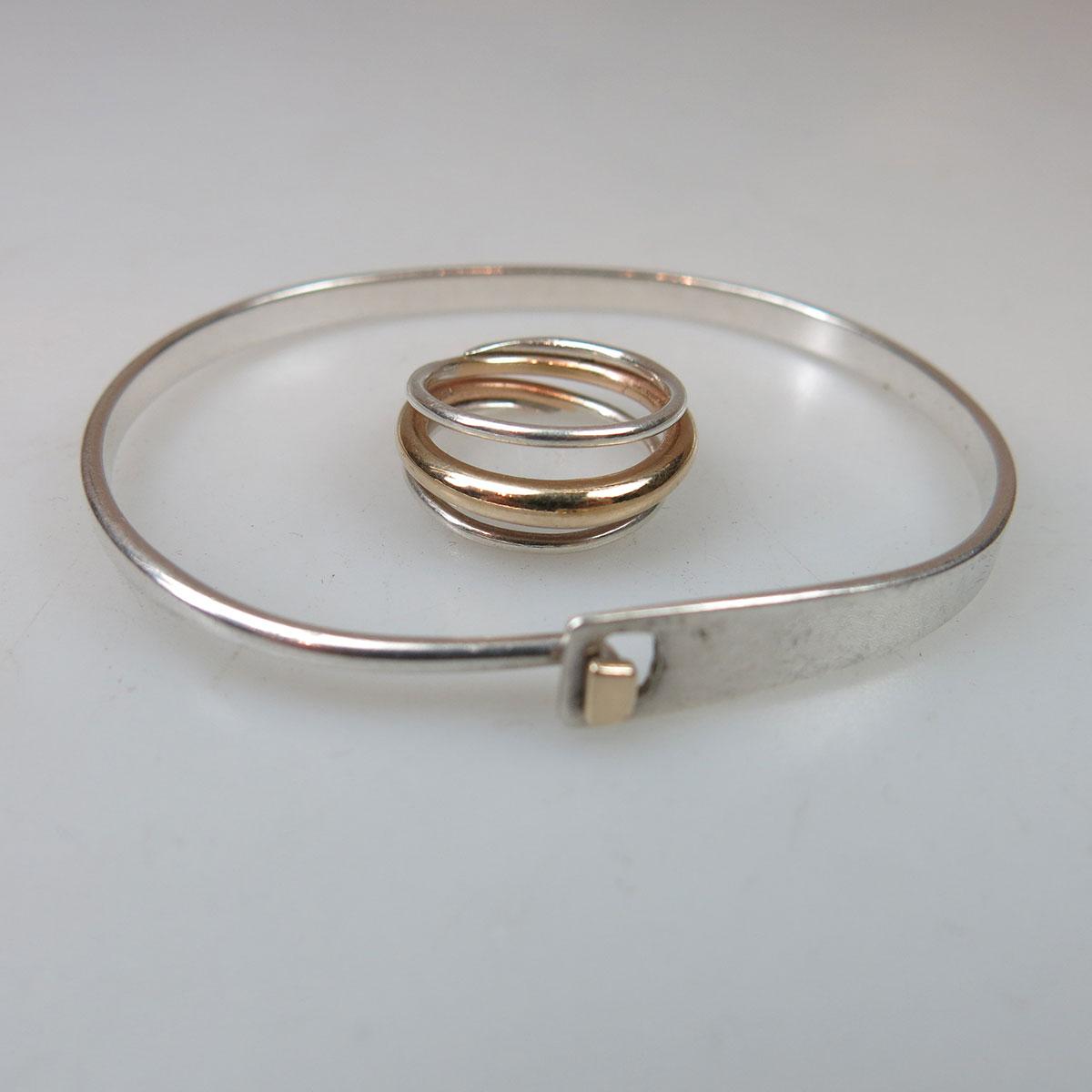 Ed Levin Sterling Silver And 14k Yellow Gold Ring And Bangle