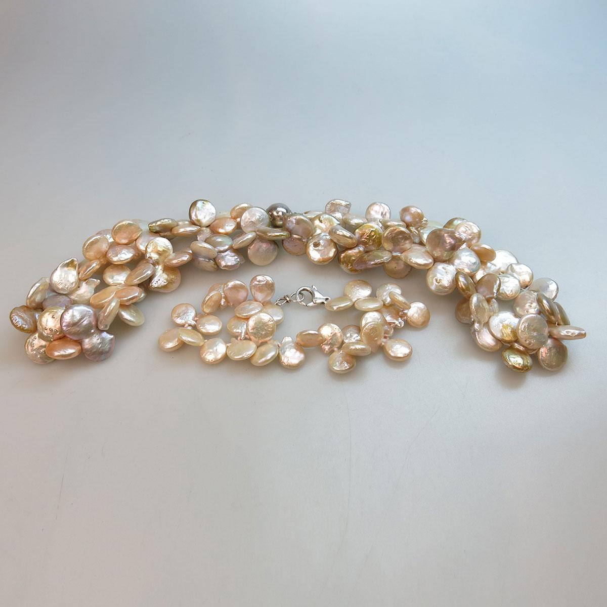 Freshwater Flat Bead Necklace And Bracelet