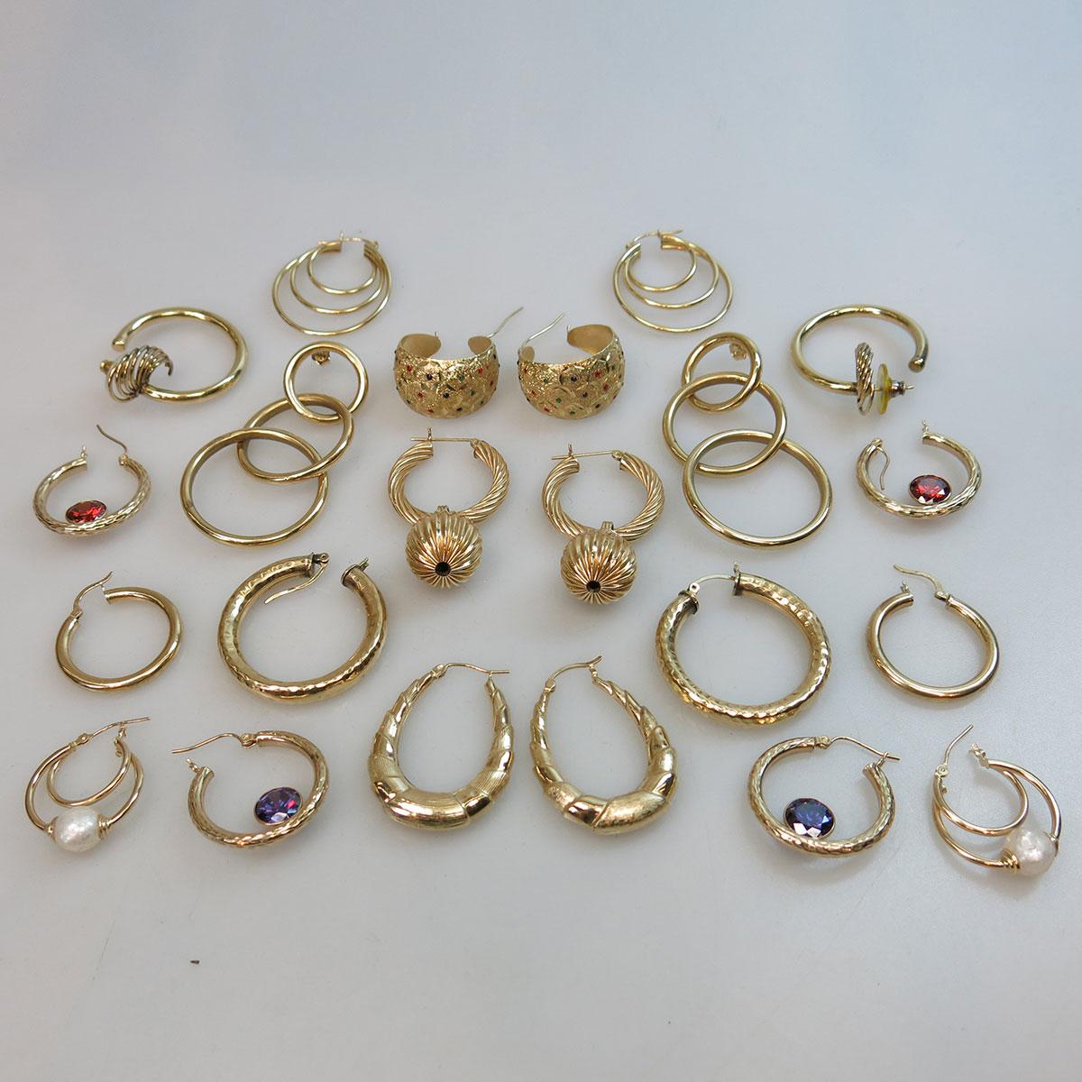 7 x 14k & 4 x 10k Pairs Of Gold Earrings