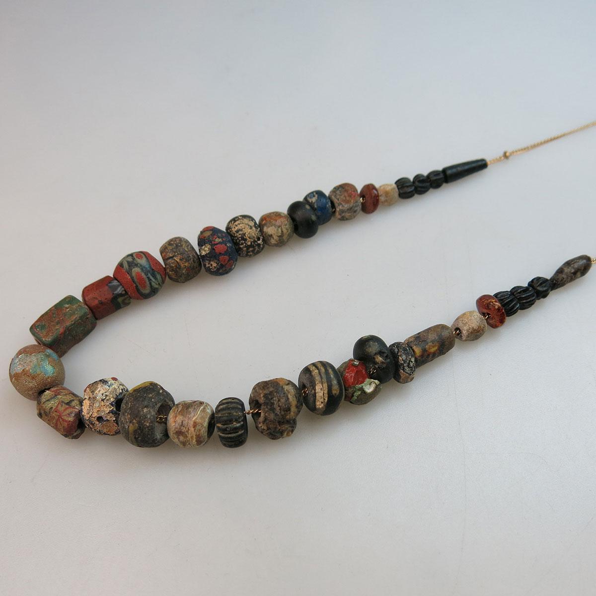 Single Strand Of Glass And Stone Trade Beads
