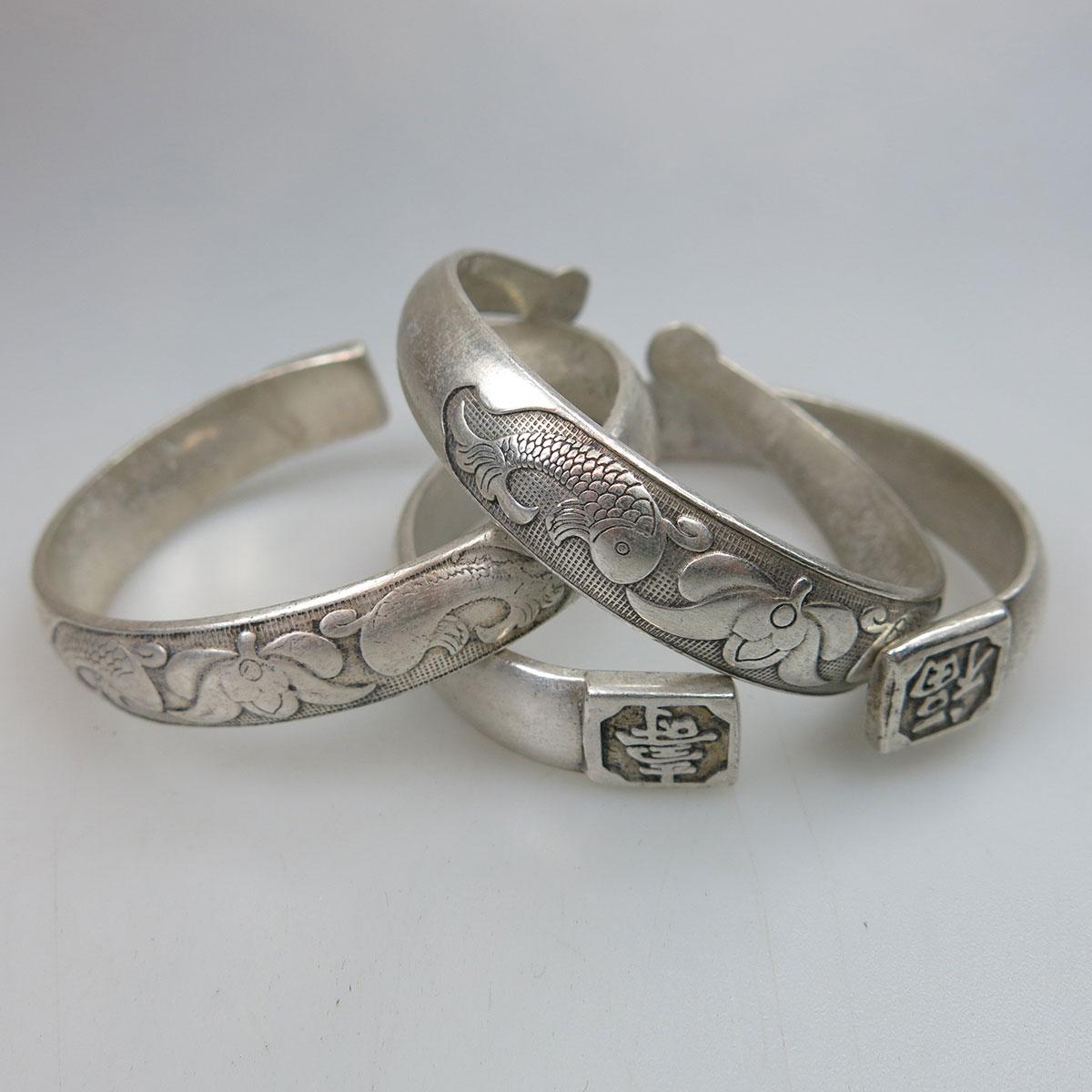 3 Chinese Silver Open Bangles