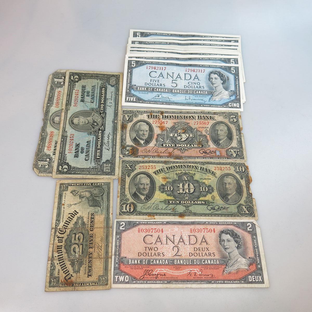 Small Quantity Of Various Canadian Bank Notes