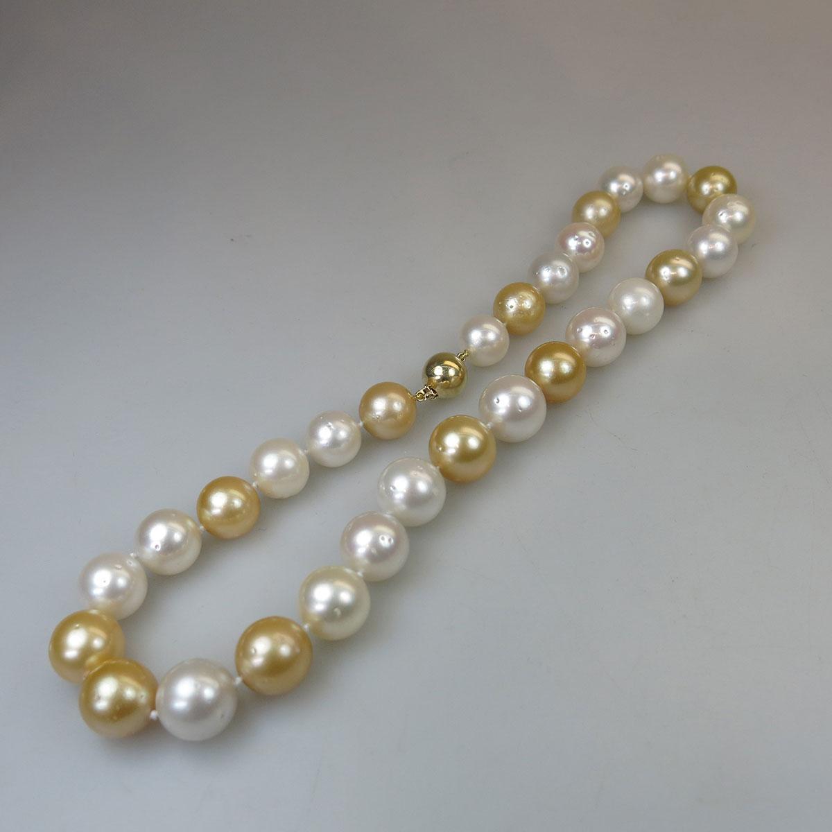 Single Graduated Strand Of White And Gold South Sea Pearls
